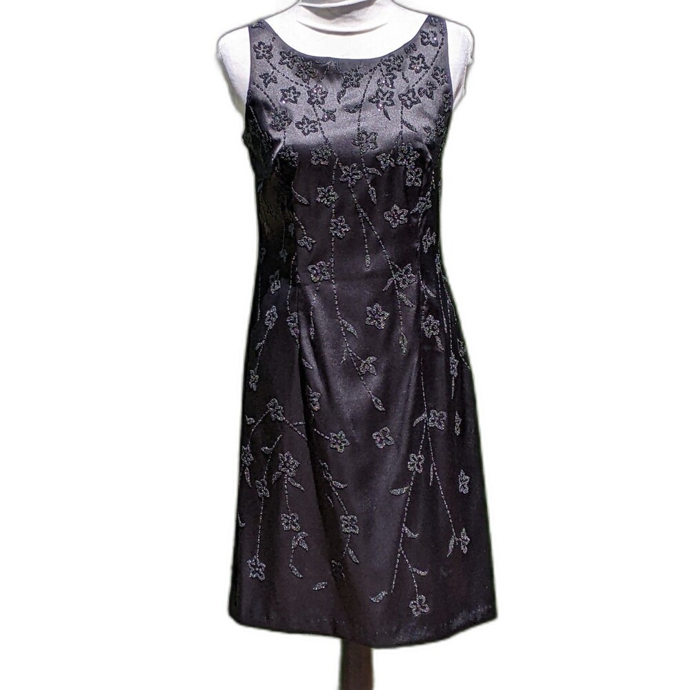 ELLIE Black Sheath Sleeveless Sparkle Cocktail Party Event Dress Holiday Medium